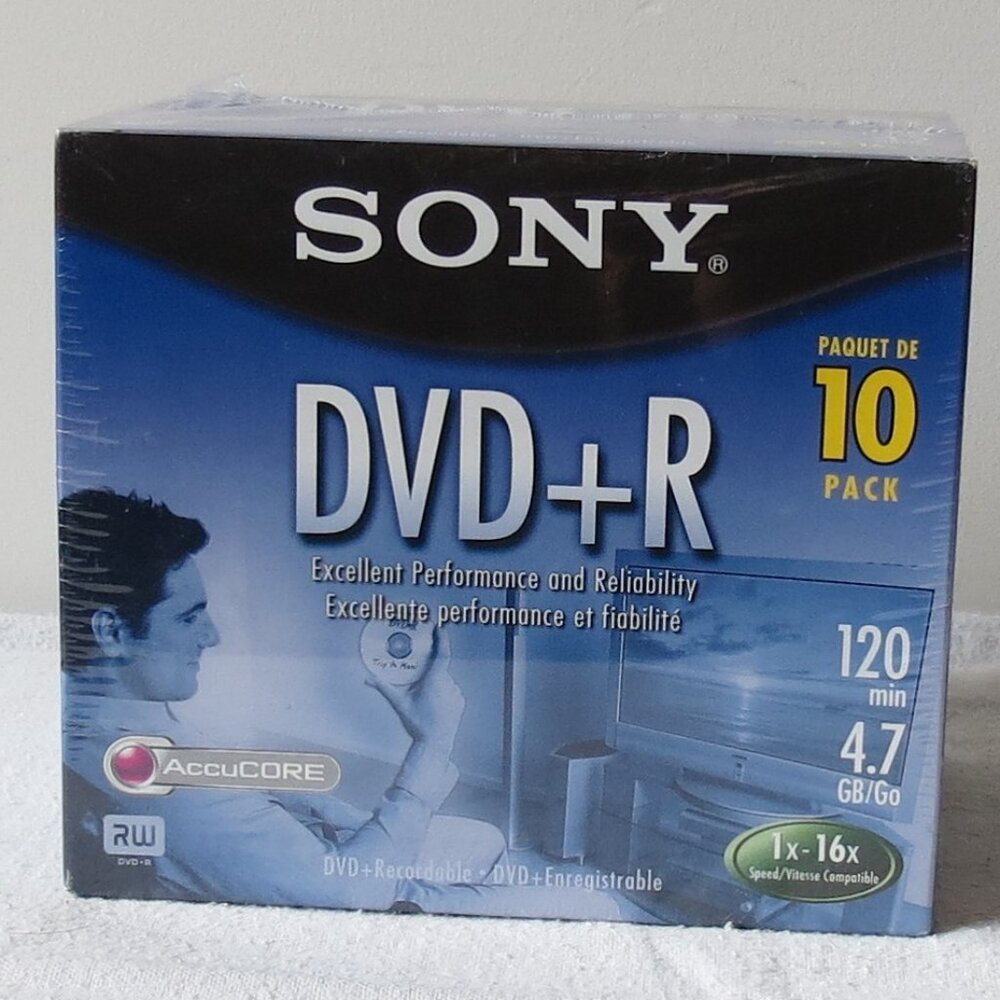 New 10 Pack Sony DVD+R 4.7 GB 120 min. 1-16x with Jewel Cases